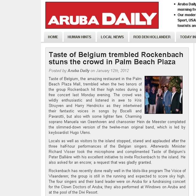 Manuela and Rockenbach Light in Aruba Daily article - January 2012